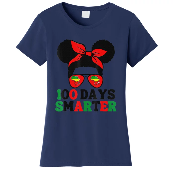 100 Days Smarter Afro Messy Bun Black History Month Women's T-Shirt