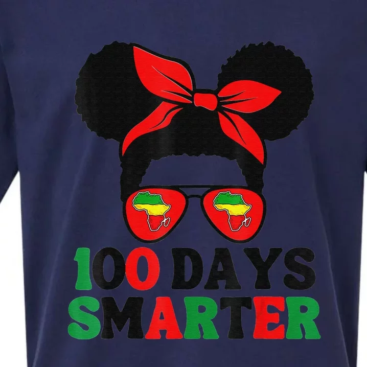 100 Days Smarter Afro Messy Bun Black History Month Sueded Cloud Jersey T-Shirt