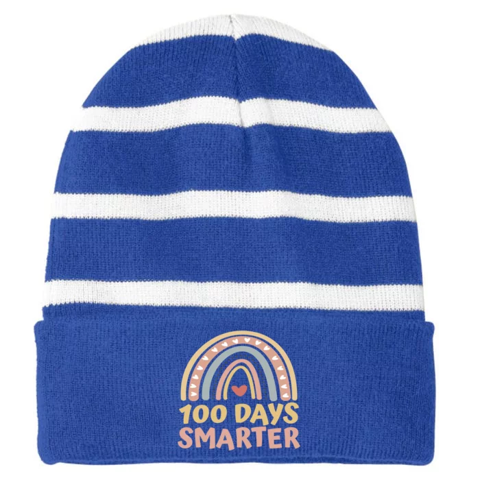 100 Days Smarter 100 Days Of School Boho Rainbow Students Gift Striped Beanie with Solid Band