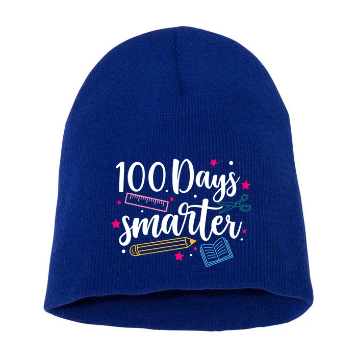 100 Days Smarter Happy 100 Days Of School Brighter Sharper Funny Gift Short Acrylic Beanie