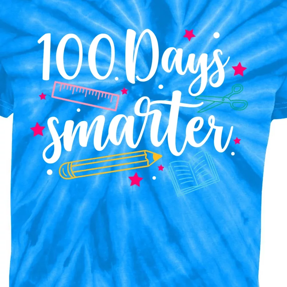 100 Days Smarter Happy 100 Days Of School Brighter Sharper Funny Gift Kids Tie-Dye T-Shirt