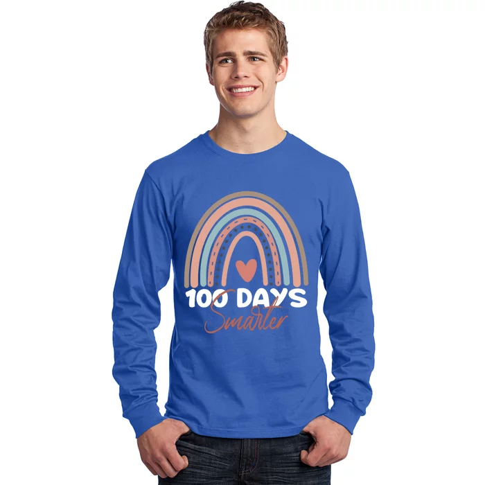 100 Days Smarter Happy 100th Day Of School Rainbow Leopard Gift Long Sleeve Shirt