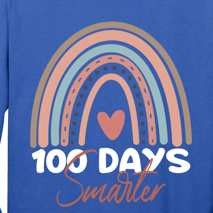 100 Days Smarter Happy 100th Day Of School Rainbow Leopard Gift Long Sleeve Shirt