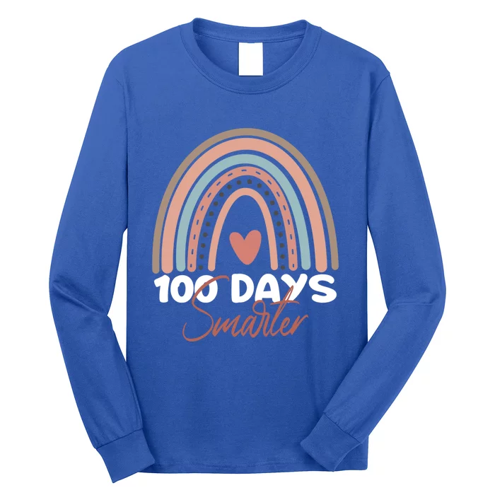 100 Days Smarter Happy 100th Day Of School Rainbow Leopard Gift Long Sleeve Shirt