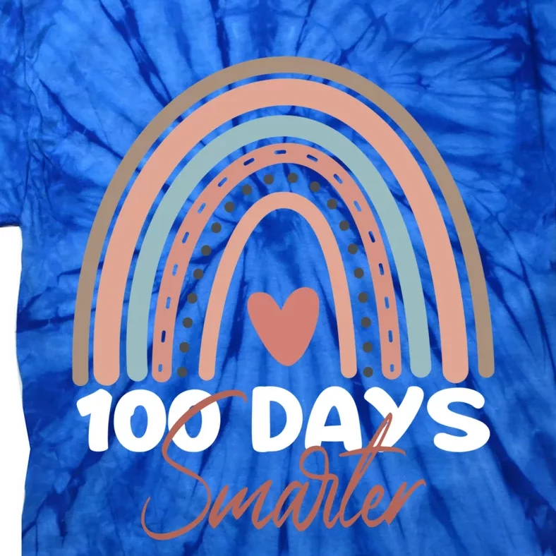 100 Days Smarter Happy 100th Day Of School Rainbow Leopard Gift Tie-Dye T-Shirt