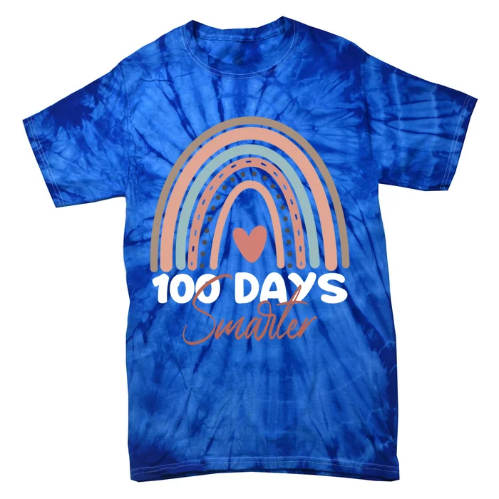 100 Days Smarter Happy 100th Day Of School Rainbow Leopard Gift Tie-Dye T-Shirt