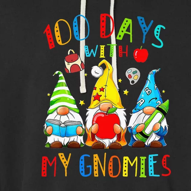 100 Days Smarter Gnome Teachers Students Happy 100 Days Garment-Dyed Fleece Hoodie