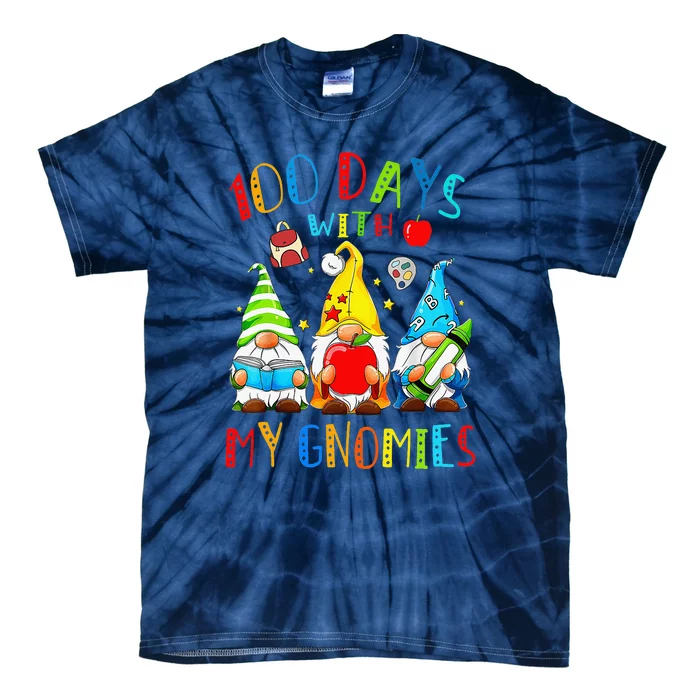 100 Days Smarter Gnome Teachers Students Happy 100 Days Tie-Dye T-Shirt