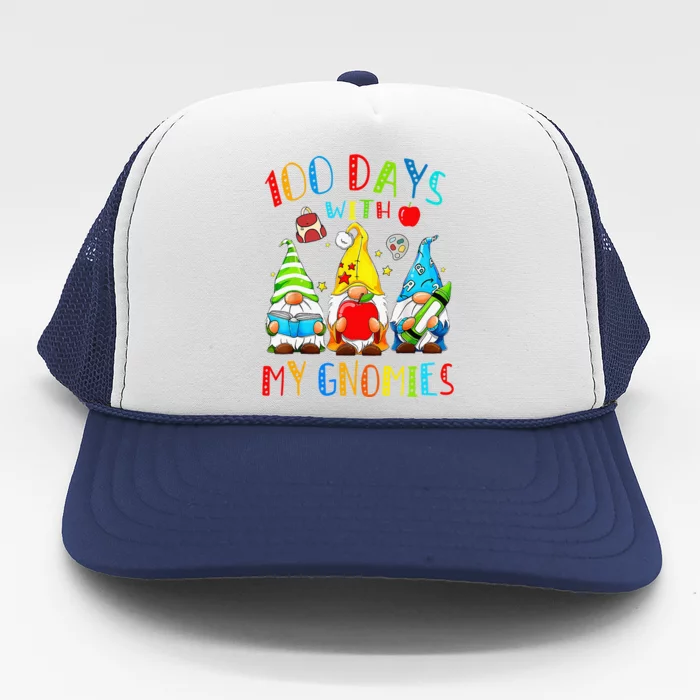 100 Days Smarter Gnome Teachers Students Happy 100 Days Trucker Hat