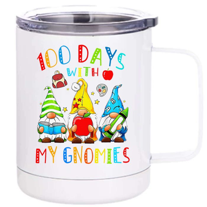 100 Days Smarter Gnome Teachers Students Happy 100 Days Front & Back 12oz Stainless Steel Tumbler Cup