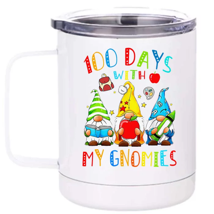 100 Days Smarter Gnome Teachers Students Happy 100 Days Front & Back 12oz Stainless Steel Tumbler Cup