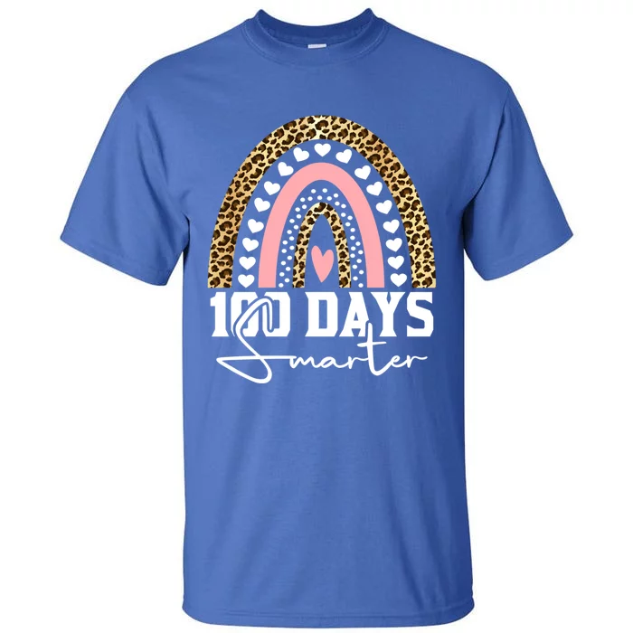 100 Days Smarter Happy 100th Day Of School Rainbow Leopard Gift Tall T-Shirt