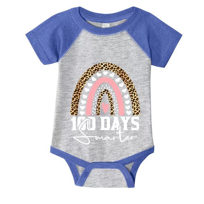 100 Days Smarter Happy 100th Day Of School Rainbow Leopard Gift Infant Baby Jersey Bodysuit