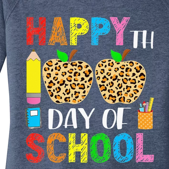 100 Days Smarter Teacher Student Leopard Happy 100 Days Women's Perfect Tri Tunic Long Sleeve Shirt