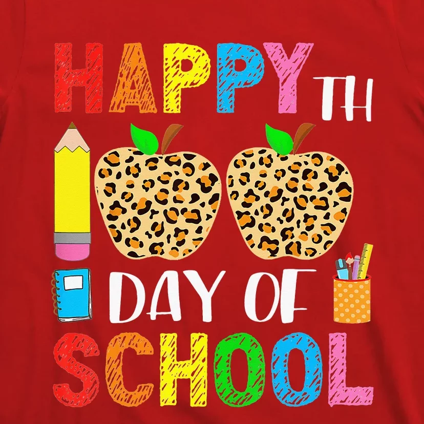 100 Days Smarter Teacher Student Leopard Happy 100 Days T-Shirt