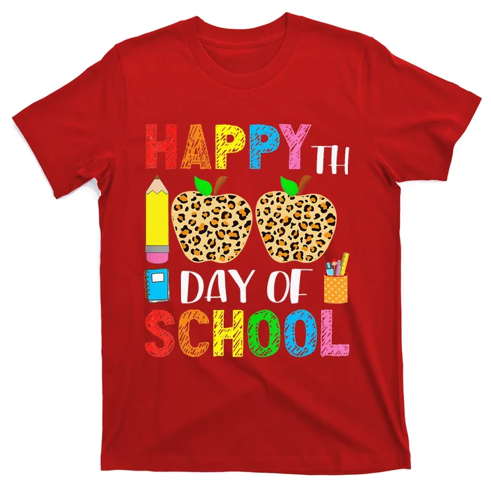 100 Days Smarter Teacher Student Leopard Happy 100 Days T-Shirt