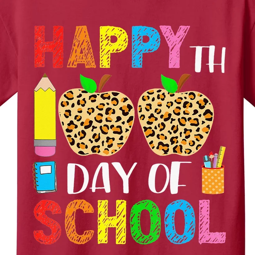 100 Days Smarter Teacher Student Leopard Happy 100 Days Kids T-Shirt