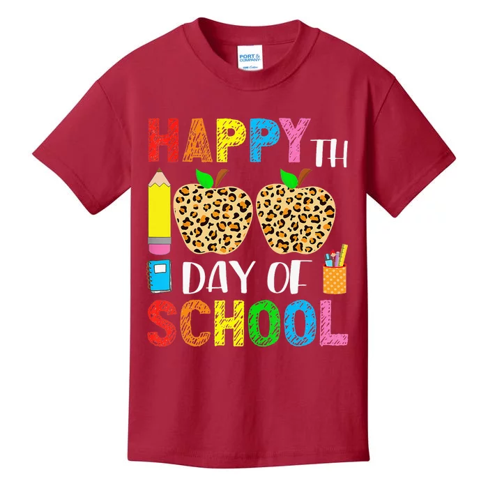 100 Days Smarter Teacher Student Leopard Happy 100 Days Kids T-Shirt