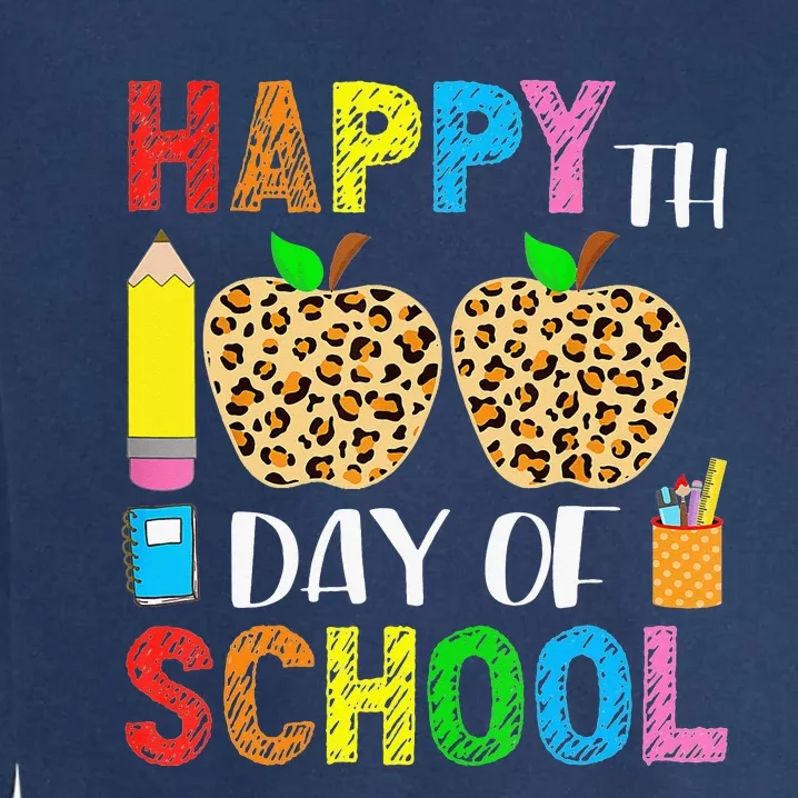 100 Days Smarter Teacher Student Leopard Happy 100 Days Garment-Dyed Sweatshirt