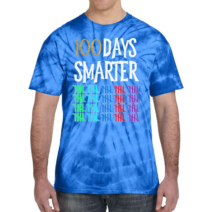 100 Days Smarter Happy 100th Day Of School Student Teacher Gift Tie-Dye T-Shirt