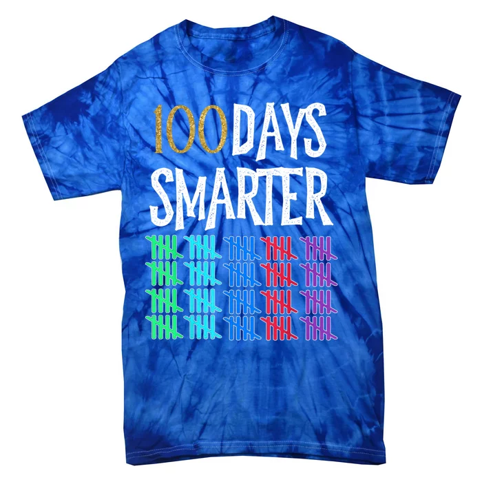 100 Days Smarter Happy 100th Day Of School Student Teacher Gift Tie-Dye T-Shirt