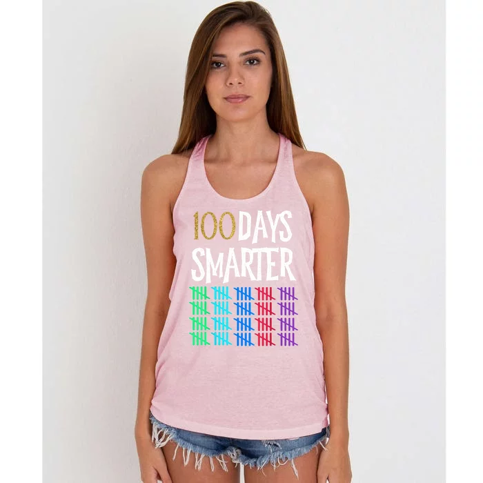 100 Days Smarter Happy 100th Day Of School Student Teacher Gift Women's Knotted Racerback Tank