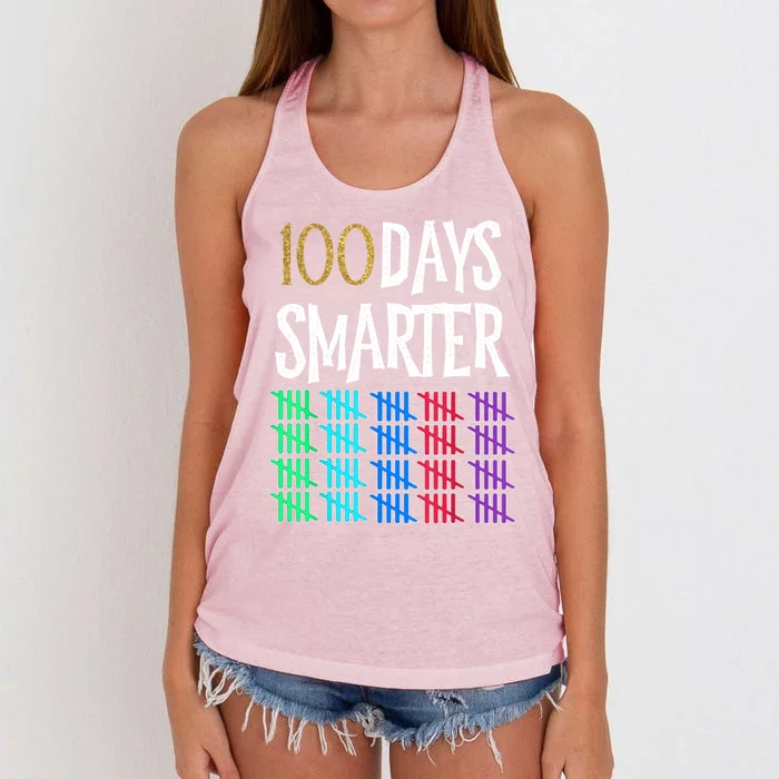 100 Days Smarter Happy 100th Day Of School Student Teacher Gift Women's Knotted Racerback Tank