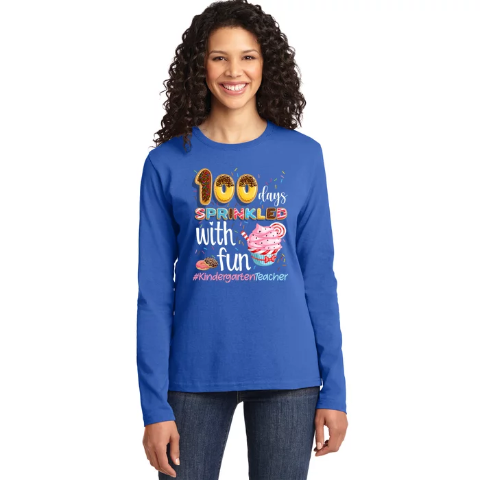 100Th Day Sprinkled With Fun Cupcake Kindergarten Teacher Gift Ladies Long Sleeve Shirt