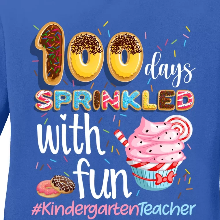 100Th Day Sprinkled With Fun Cupcake Kindergarten Teacher Gift Ladies Long Sleeve Shirt