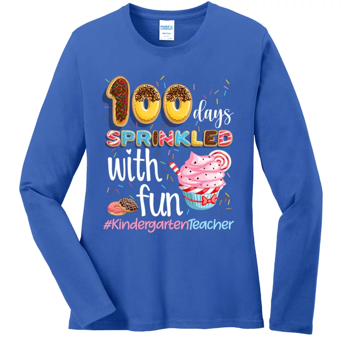 100Th Day Sprinkled With Fun Cupcake Kindergarten Teacher Gift Ladies Long Sleeve Shirt