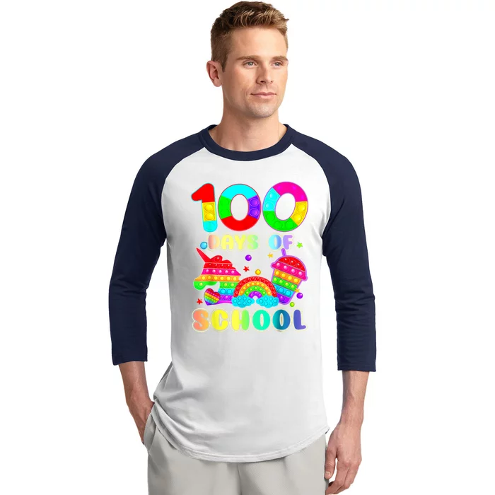 100 Days Smarter Happy 100th Day Of School Pop It Boys Cool Gift Baseball Sleeve Shirt