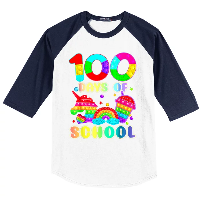 100 Days Smarter Happy 100th Day Of School Pop It Boys Cool Gift Baseball Sleeve Shirt