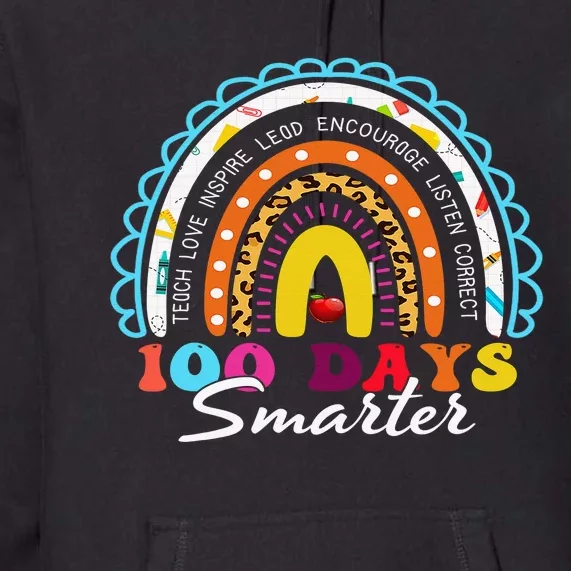 100 Days Smarter Happy 100th Day Of School Rainbow Leopard Premium Hoodie