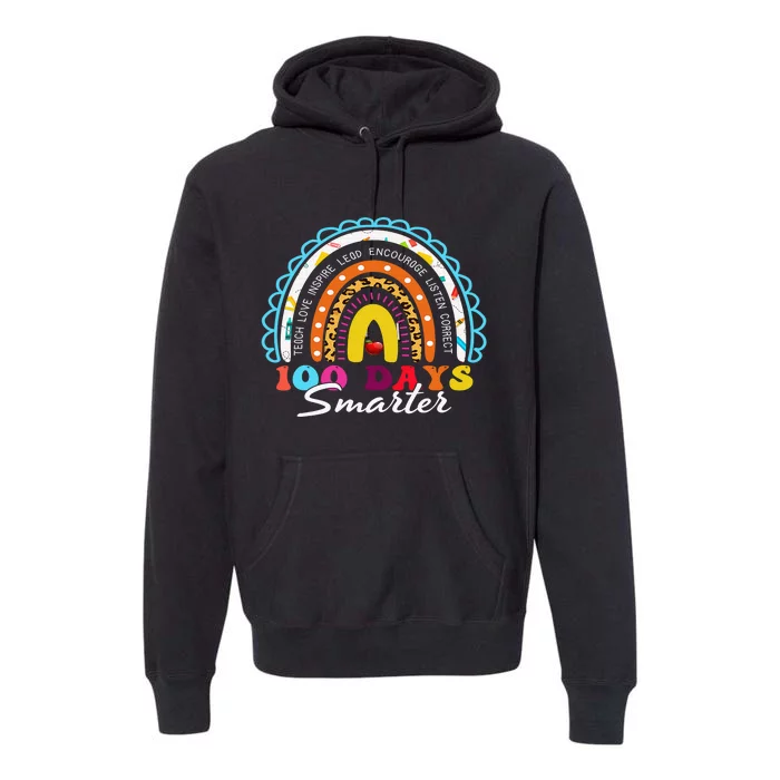 100 Days Smarter Happy 100th Day Of School Rainbow Leopard Premium Hoodie