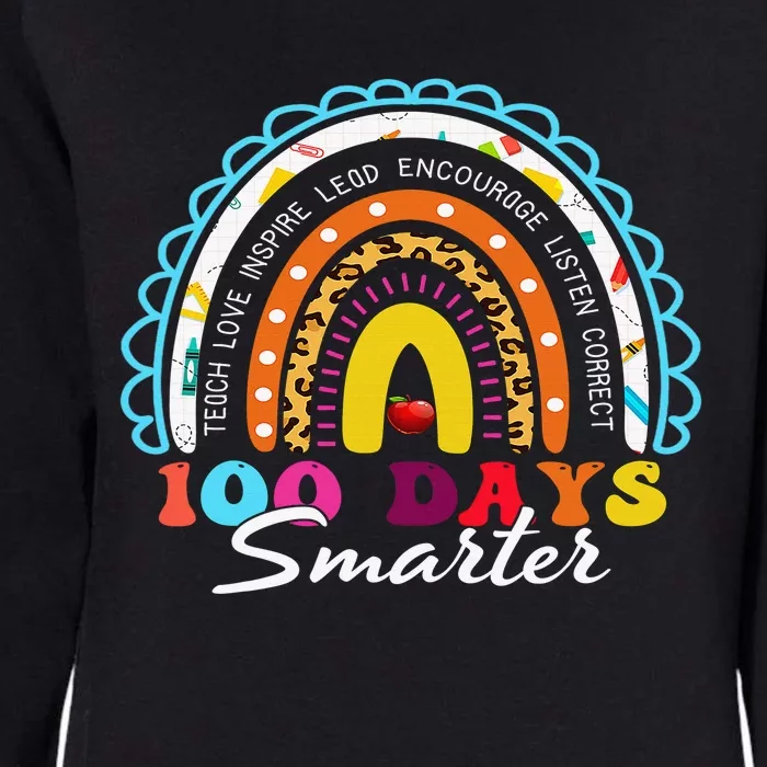 100 Days Smarter Happy 100th Day Of School Rainbow Leopard Womens California Wash Sweatshirt