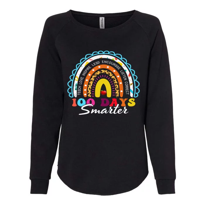 100 Days Smarter Happy 100th Day Of School Rainbow Leopard Womens California Wash Sweatshirt