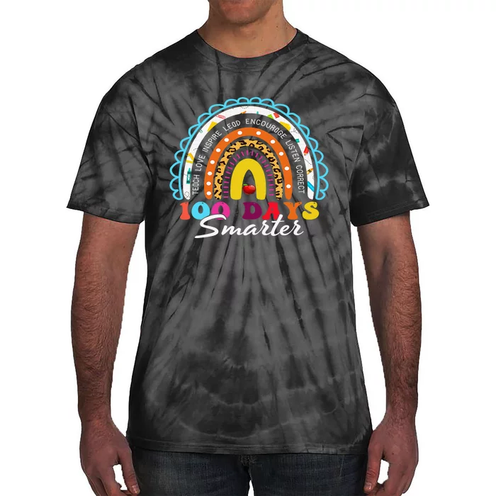 100 Days Smarter Happy 100th Day Of School Rainbow Leopard Tie-Dye T-Shirt