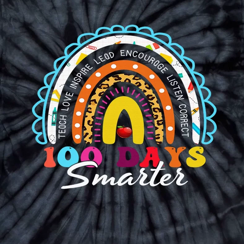 100 Days Smarter Happy 100th Day Of School Rainbow Leopard Tie-Dye T-Shirt