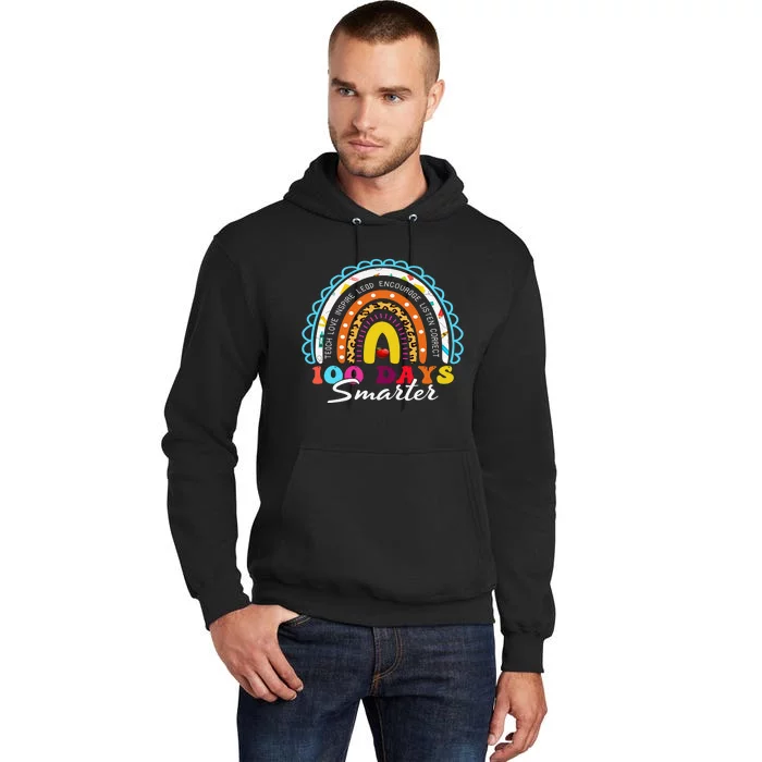 100 Days Smarter Happy 100th Day Of School Rainbow Leopard Tall Hoodie