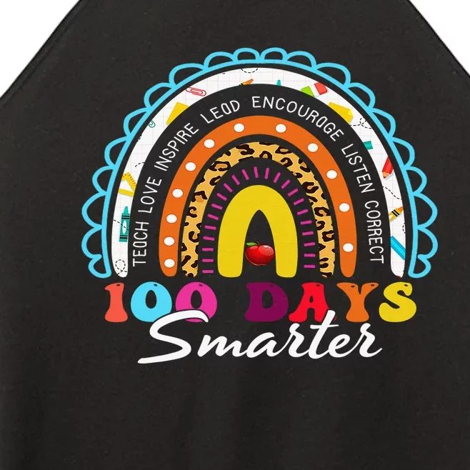 100 Days Smarter Happy 100th Day Of School Rainbow Leopard Women’s Perfect Tri Rocker Tank