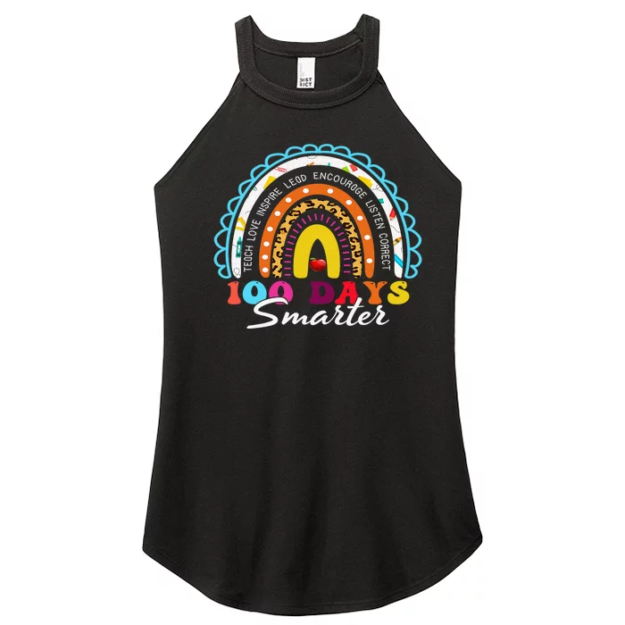 100 Days Smarter Happy 100th Day Of School Rainbow Leopard Women’s Perfect Tri Rocker Tank