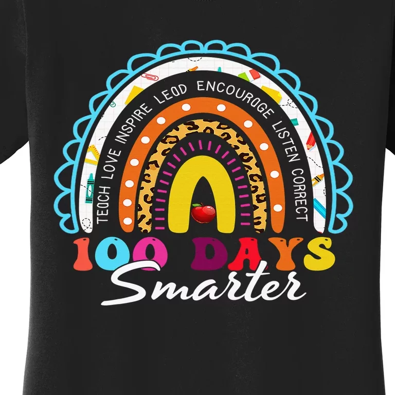 100 Days Smarter Happy 100th Day Of School Rainbow Leopard Women's T-Shirt