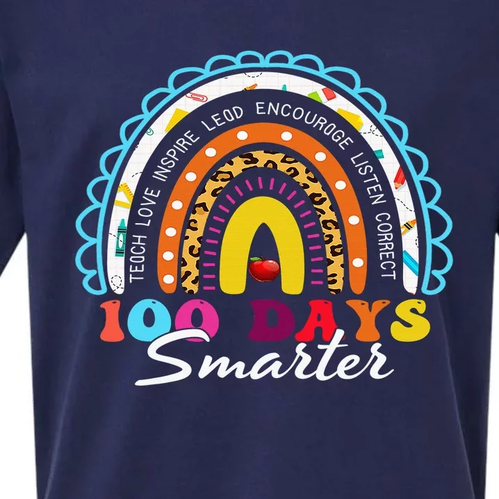 100 Days Smarter Happy 100th Day Of School Rainbow Leopard Sueded Cloud Jersey T-Shirt