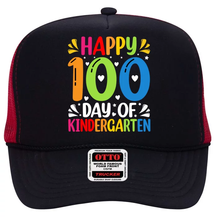 100 Days Smarter Kindergarten Happy 100 Day Of Kindergarten Gift High Crown Mesh Trucker Hat