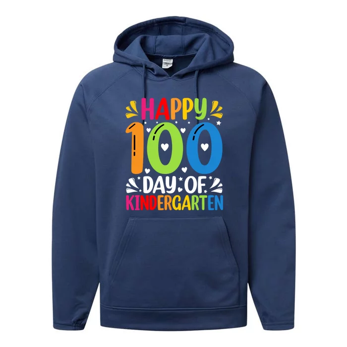 100 Days Smarter Kindergarten Happy 100 Day Of Kindergarten Gift Performance Fleece Hoodie