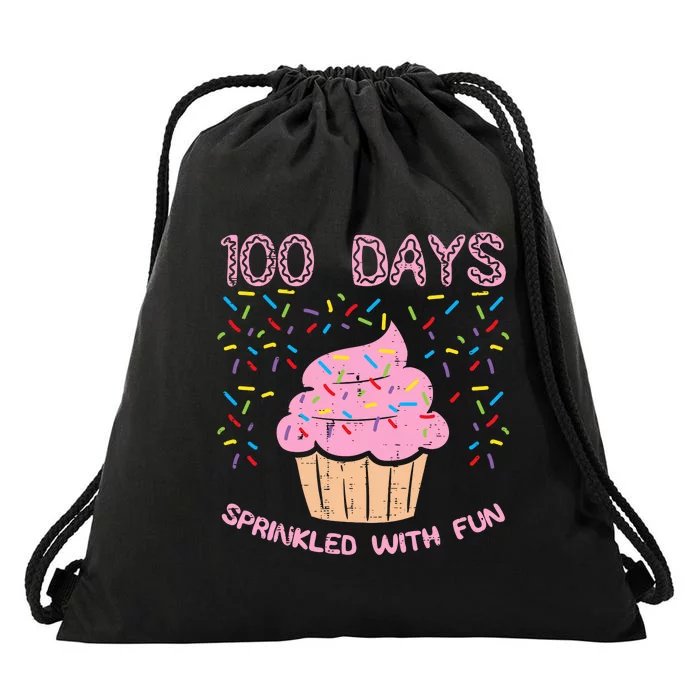 100 Days Sprinkled With Fun Cupcake 100th Day Of School Girl Drawstring Bag