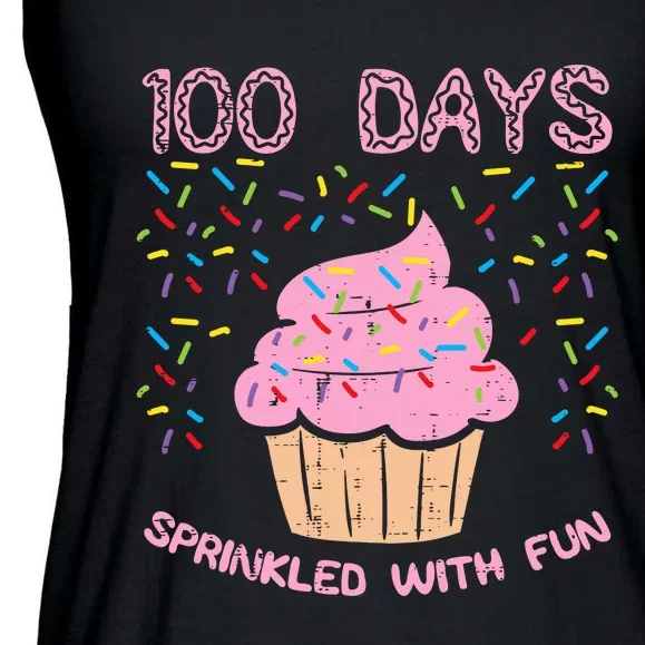 100 Days Sprinkled With Fun Cupcake 100th Day Of School Girl Ladies Essential Flowy Tank