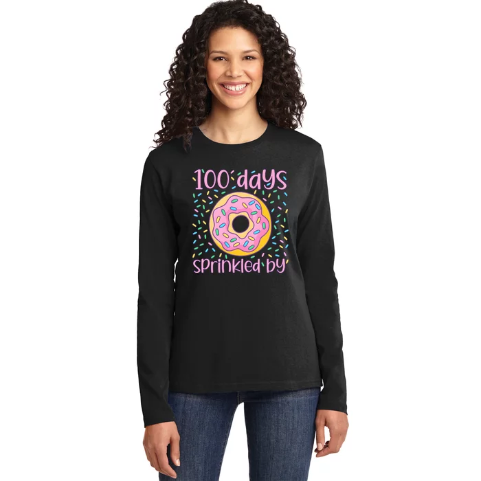 100 Days Sprinkled By Cute Donut 100 Days Of School Ladies Long Sleeve Shirt