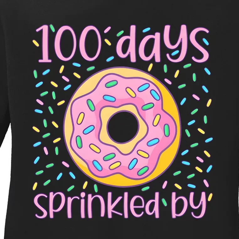 100 Days Sprinkled By Cute Donut 100 Days Of School Ladies Long Sleeve Shirt