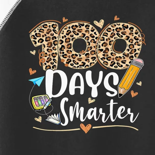 100 Days Smarter Leopard Happy 100th Day Of School Teacher Toddler Fine Jersey T-Shirt